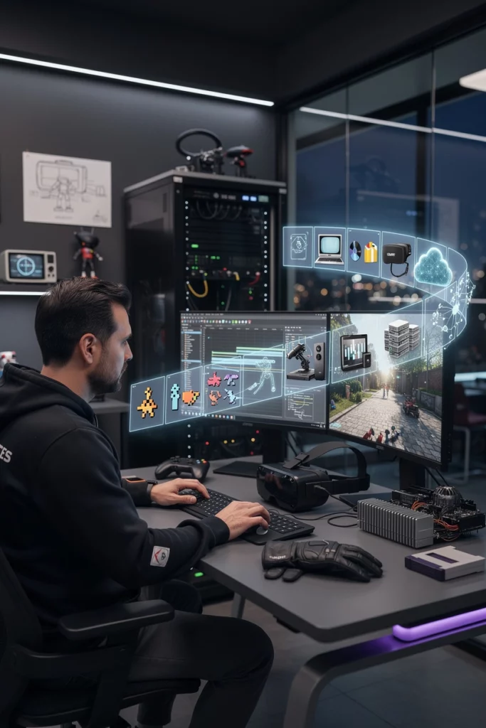 Un homme est en train de travailler sur un jeu vidéo